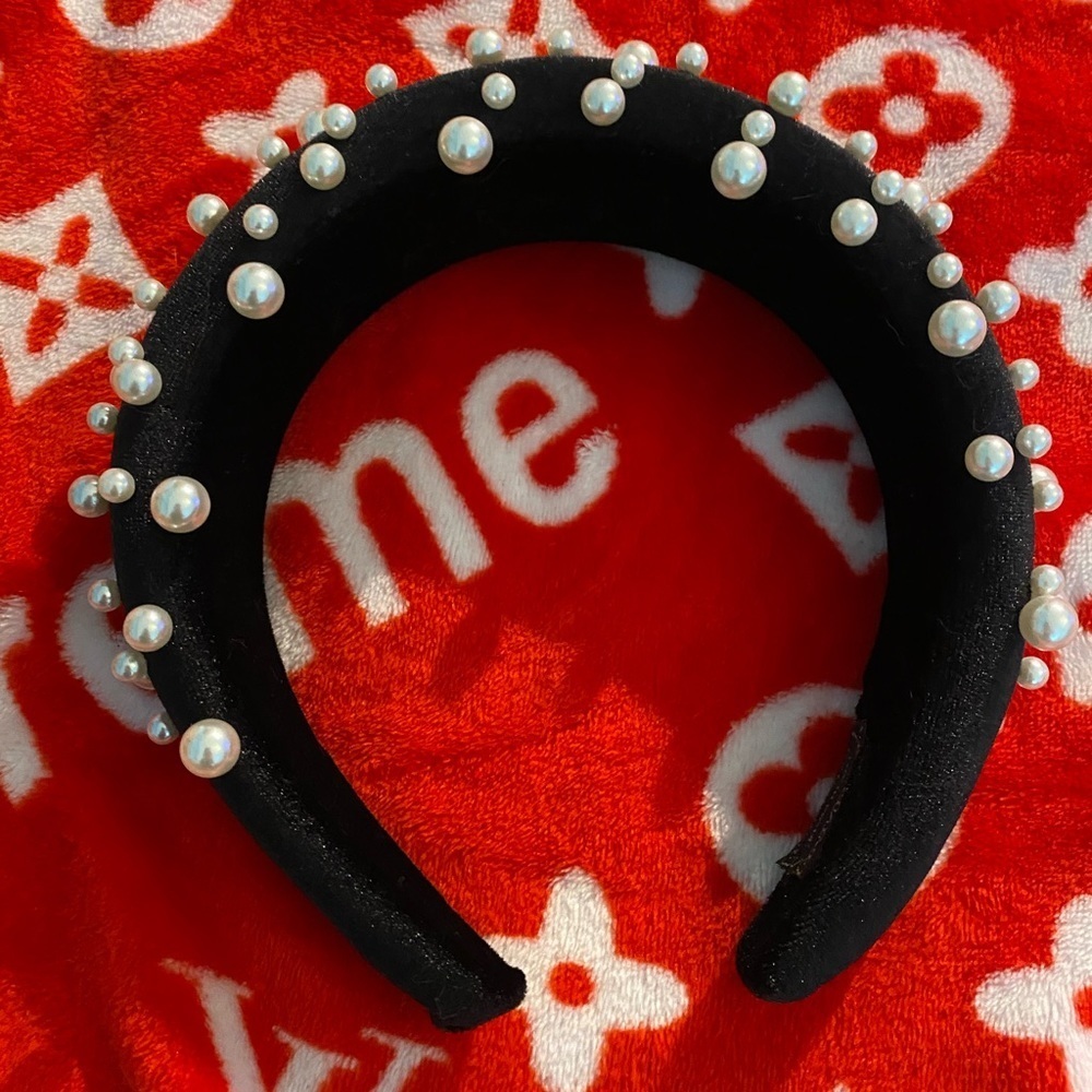 Velvet puffy pearl headband​​​